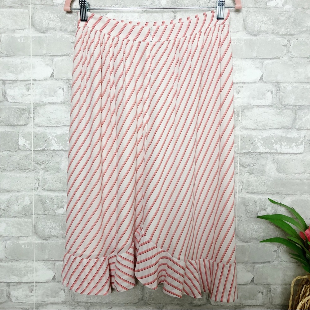 Ann Taylor LOFT Barbiecore Pink White Striped Ruffle Skirt 4 - Picture 3 of 14